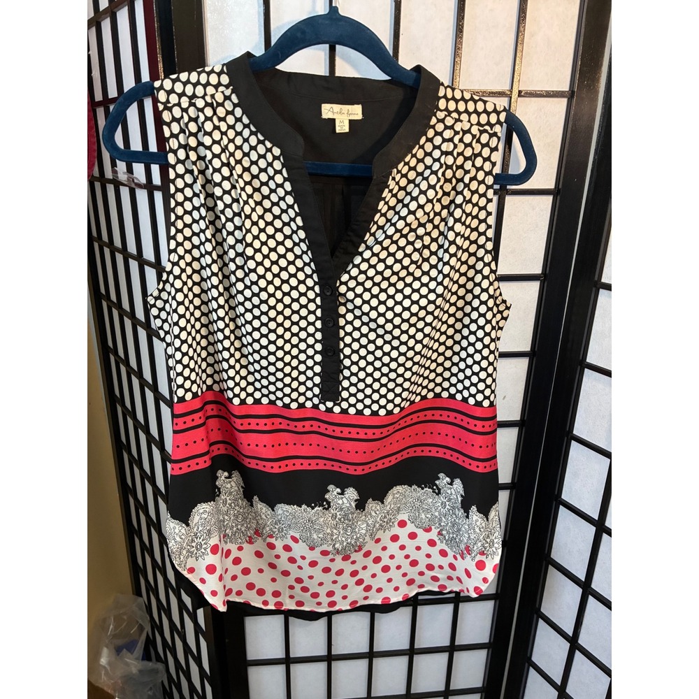 Antonia Femme Polka Dot Sleeveless Blouse‎ Multicolor Print Top Medium - Picture 8 of 10